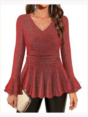 Dressy Long Sleeve Sequin Blouse Tunic Top Cocktail Party